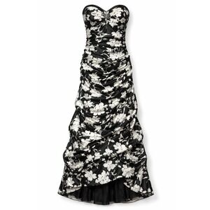 Y2K Morgan and Co Strapless Ruched Floral Mini Dress Womens 2 Satin Rhinestone